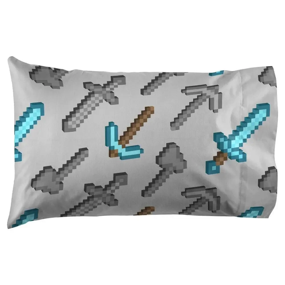 NEW Franco Minecraft Swords 4 Piece Full Size Sheet Set Gray Blue White